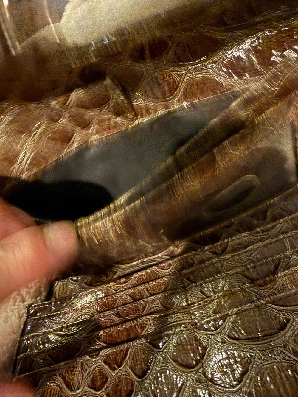 GUESS Metallic Taupe Croc-Embossed Clutch with Buckle